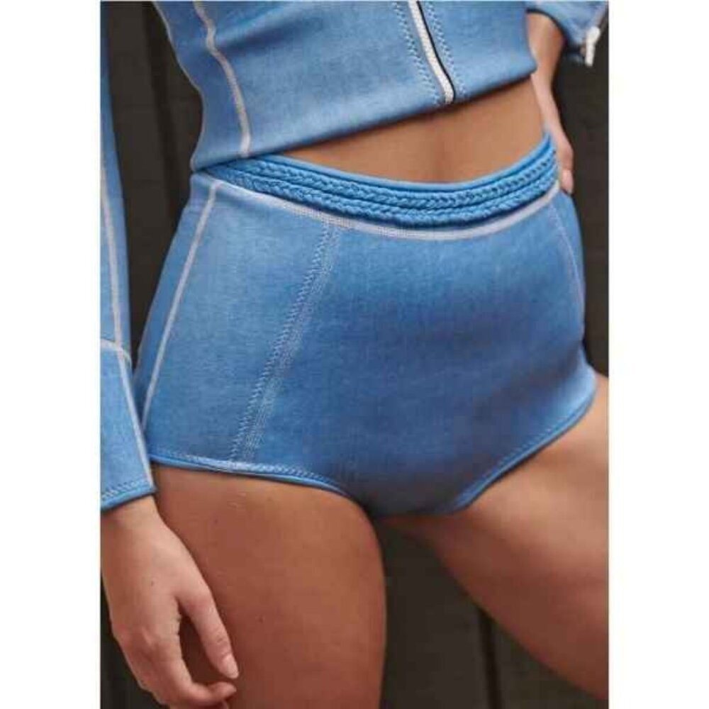New Free People Neoprene Resin Obsidian Bonnie Parker Surf Shorts Swim Bottom